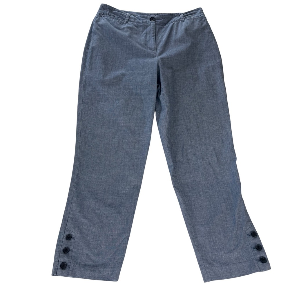 Talbots Perfect Crop Blue Cotton Chambray Pants Button Ankle Detail Size 6